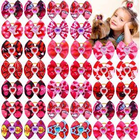 50pcs/25pairs Valentine's Day Dog Bows Bling Love Rhinestone Pet Hair Bows with Rubber Bands Puppy Bowknot Topknot Pet Grooming Bows Red Rose Pink Colors Dog Hair Accessories in Kuwait