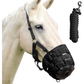 ايهوفن كمامة رعي للخيول - تحكم قابل للتعديل في الافراط في تناول الطعام وتعزيز الصحة مع حبل رصاص متضمن | جيد التهوية ومتين ومريح in Kuwait