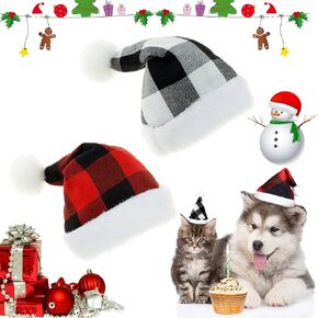 2 Pcs Christmas Pet Hat Plaid Santa Hat Xmas Classic Buffalo Plaid Pet Cat Dog Hat Plush Fabric Christmas Decoration Accessories for Small Medium Large Dogs Cats in Kuwait