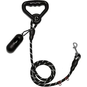 Wakytu Ergonomic Design Handle Dog Leash, Reflective Dog Leash for Small Medium and Large Dogs, Strong Dog Leash with Waste Poop Bag Holder, Traction Collar for Walking, Black, 6'×1/2'' in Kuwait