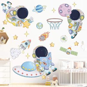ملصقات حائط رائد فضاء لغرفة نوم الأولاد، DILIBRA Cartoon Spaceman Outer Planet Creative DIY Art Vinyl قابل للإزالة، ملصق حائط قابل للإزالة، Star Spaceship UFO Glaxy ورق جدران ديكور لغرفة الأطفال والحضانة in Kuwait