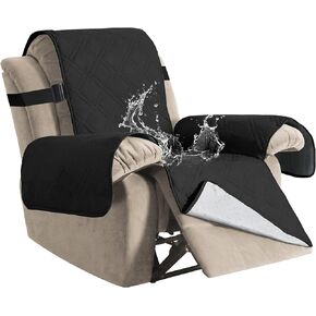 H.VERSAILTEX 100% Waterproof Recliner Chair Cover Non-Slip Reclining Cover for Recliner Chair Washable Dog Chair Cover Stay in Place Ideal Furniture Protector with Elastic Straps (Recliner, Black) in Kuwait
