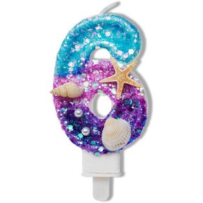 Number 5 Candle, Blue Purple Gradient Sequin Birthday Candle 5 for Cake Great for a Mermaid or Under The Sea Party. in Kuwait