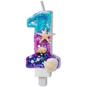 Number 5 Candle, Blue Purple Gradient Sequin Birthday Candle 5 for Cake Great for a Mermaid or Under The Sea Party. in Kuwait