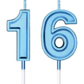Syhood 16th Birthday Candles Cake Numeral Candles Happy Birthday Cake Candles Topper Decoration for Birthday Wedding Anniversary Celebration Supplies (Blue)