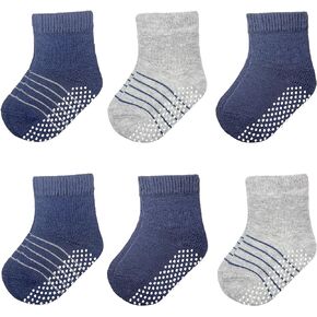 MONCUTE Baby Non Slip Grip Socks - Combed Cotton Seamless Toe Crew Socks for Newborn Infant Baby Boys Girls Toddler Pack of 6