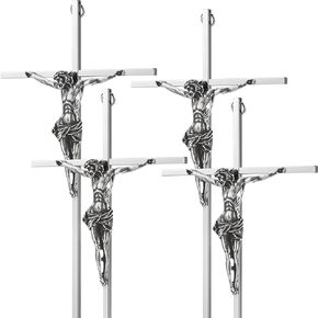 Leinuosen 4 Pieces Crucifix Wall Cross Catholic Slender Metal Crosses Wall Decor Shiny Wall Crosses for Home Decor Hanging Jesus Cross, 10 x 5 x 1 Inches (Bronze)