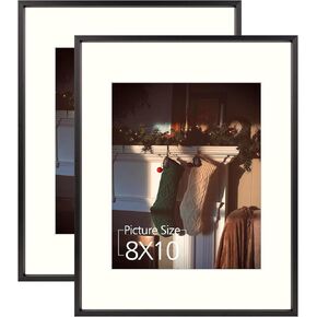 Mat Board Center, 8x10 Aluminum Picture Frame - Display 5x7 with Mat and 8x10 Without Mat - Horizontal and Vertical for Tabletop Wall Mounting Metal Photo Frame (Black, 1-Pack) in Saudi Arabia