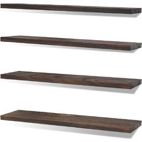 IKJZIZP 36 Inch Rustic Farmhouse Floating Shelves for Wall Decor Storage Wood Wooden Wall Shelves for Bedroom Bathroom Kitchen Living Room - Black Set of 4