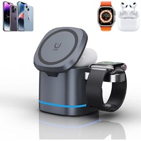 Wireless Cube 3 in 1 Mag-Safe Charger Stand with 15W Fast Magnetic Wireless Charging Compatible for iPhone 15/14/13/12 Series, Apple Watch S1-9/Ultra, AirPods & Pros in Saudi Arabia