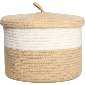 S Size Yellow Duck Cotton Rope Basket with Lid Mini Woven Basket Cute Toy Storage Basket Little Organizer for Living Room, Small Gift basket for Child in Kuwait