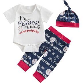 Chloefairy Newborn Baby Boy Baseball Outfit New Player in Town Romper Baseball Jogger Pants 3Pcs Coming Home Outfit in Saudi Arabia