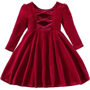 Miipat Toddler Girls Velvet Dress Ruffle Fall Winter Dress Long Sleeve Elegant Wedding Party Dress