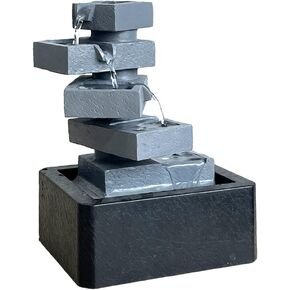 سينهيجو نافورة مياه داخلية لسطح الطاولة بتصميم شلال متتالي من البوليريسين لديكور الطاولة ومصابيح LED مقاس 28 سم in Kuwait