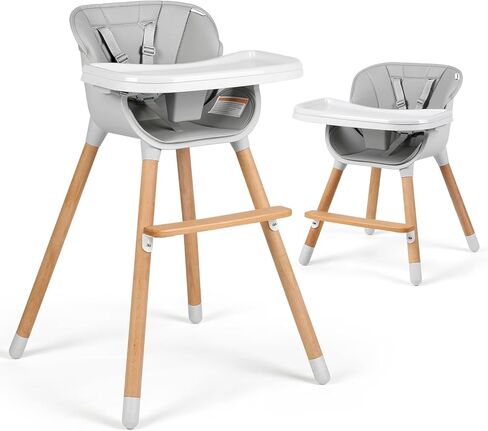 Cowiewie Baby High Chair, Modern Design Highchair for Babies & Toddlers Removable Dishwasher & Adjustable Safe Tray, Safety Harness Removable Cushion Made of Sleek Hardwood & Leatherette£¨Grey£© in Kuwait