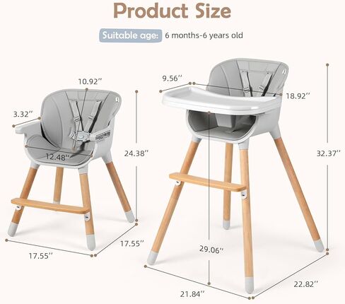 Cowiewie Baby High Chair, Modern Design Highchair for Babies & Toddlers Removable Dishwasher & Adjustable Safe Tray, Safety Harness Removable Cushion Made of Sleek Hardwood & Leatherette£¨Grey£© in Kuwait