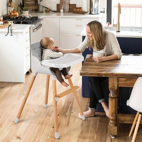 Cowiewie Baby High Chair, Modern Design Highchair for Babies & Toddlers Removable Dishwasher & Adjustable Safe Tray, Safety Harness Removable Cushion Made of Sleek Hardwood & Leatherette£¨Grey£© in Kuwait
