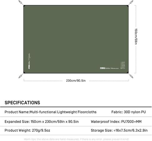 خيمة محمولة من إيترول - PU 7000+ مقاومة للماء، 0.6 رطل | قماش القنب متعدد الوظائف خفيف الوزن، قماش أرضي خفيف الوزن للنزهات في الهواء الطلق مع حقيبة تخزين للتخييم والمشي لمسافات طويلة وحقائب الظهر على الشاطئ in Kuwait