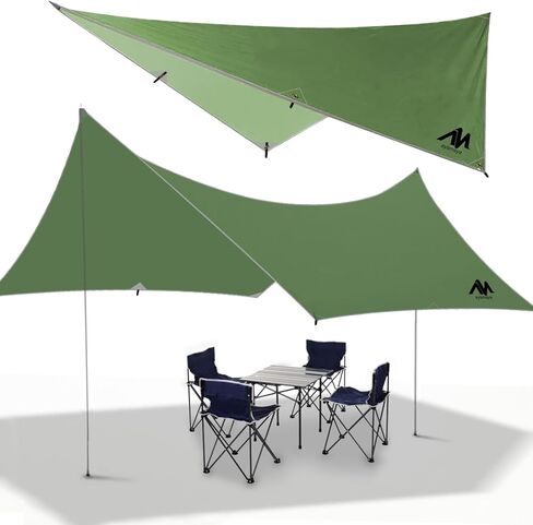 قماش القنب للتخييم من ايامايا، مقاس كبير 10×15 قدم، مظلة مقاومة للماء، مظلة للنزهات، بساط للنزهة، مأوى للنجاة والمشي لمسافات طويلة والسفر والشاطئ مع 8 اوتاد و8 خطوط جوية in Kuwait