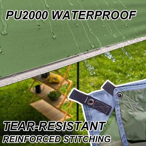 قماش القنب للتخييم من ايامايا، مقاس كبير 10×15 قدم، مظلة مقاومة للماء، مظلة للنزهات، بساط للنزهة، مأوى للنجاة والمشي لمسافات طويلة والسفر والشاطئ مع 8 اوتاد و8 خطوط جوية in Kuwait