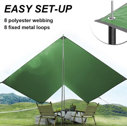 قماش القنب للتخييم من ايامايا، مقاس كبير 10×15 قدم، مظلة مقاومة للماء، مظلة للنزهات، بساط للنزهة، مأوى للنجاة والمشي لمسافات طويلة والسفر والشاطئ مع 8 اوتاد و8 خطوط جوية in Kuwait