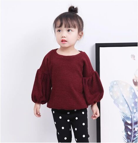 سترة محبوكة بأكمام فقاعية فضفاضة للفتيات الصغيرات الصغار ملابس خريف وشتاء in Kuwait