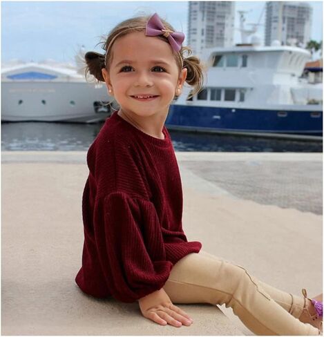 سترة محبوكة بأكمام فقاعية فضفاضة للفتيات الصغيرات الصغار ملابس خريف وشتاء in Kuwait