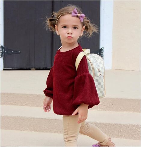 سترة محبوكة بأكمام فقاعية فضفاضة للفتيات الصغيرات الصغار ملابس خريف وشتاء in Kuwait