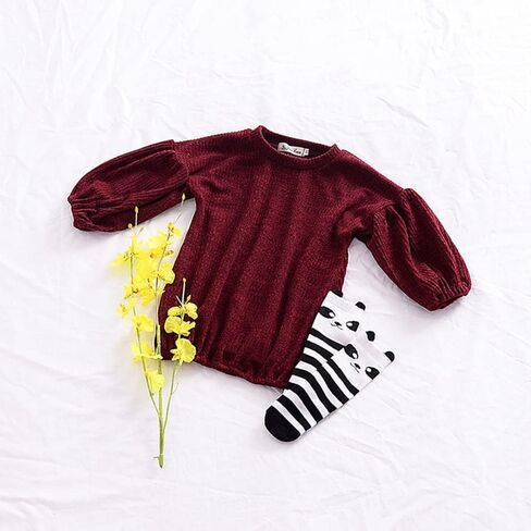 سترة محبوكة بأكمام فقاعية فضفاضة للفتيات الصغيرات الصغار ملابس خريف وشتاء in Kuwait