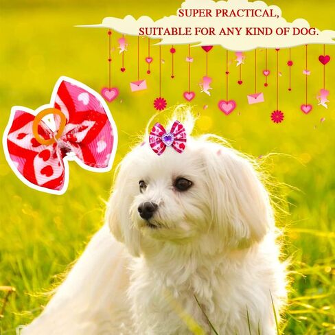 50pcs/25pairs Valentine's Day Dog Bows Bling Love Rhinestone Pet Hair Bows with Rubber Bands Puppy Bowknot Topknot Pet Grooming Bows Red Rose Pink Colors Dog Hair Accessories in Kuwait