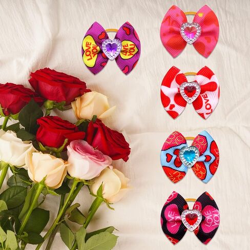 50pcs/25pairs Valentine's Day Dog Bows Bling Love Rhinestone Pet Hair Bows with Rubber Bands Puppy Bowknot Topknot Pet Grooming Bows Red Rose Pink Colors Dog Hair Accessories in Kuwait