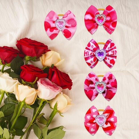 50pcs/25pairs Valentine's Day Dog Bows Bling Love Rhinestone Pet Hair Bows with Rubber Bands Puppy Bowknot Topknot Pet Grooming Bows Red Rose Pink Colors Dog Hair Accessories in Kuwait