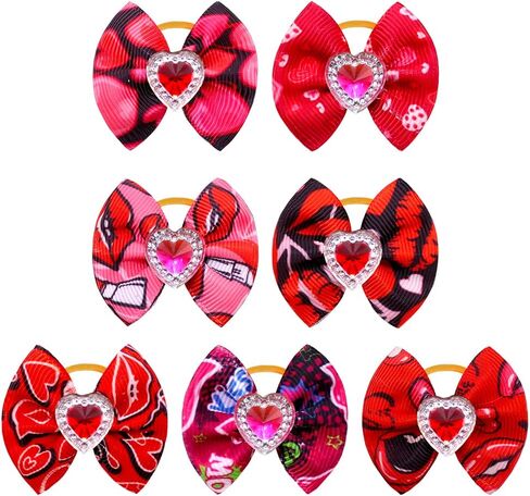 50pcs/25pairs Valentine's Day Dog Bows Bling Love Rhinestone Pet Hair Bows with Rubber Bands Puppy Bowknot Topknot Pet Grooming Bows Red Rose Pink Colors Dog Hair Accessories in Kuwait