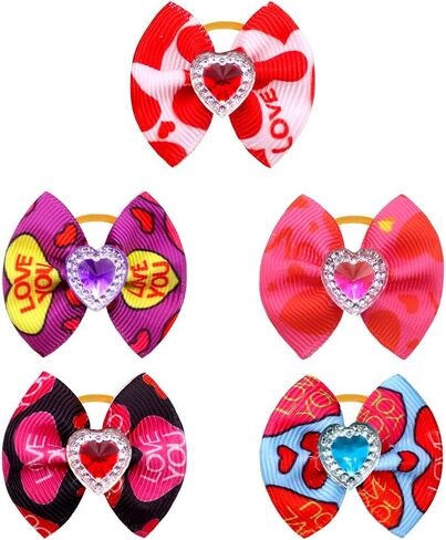 50pcs/25pairs Valentine's Day Dog Bows Bling Love Rhinestone Pet Hair Bows with Rubber Bands Puppy Bowknot Topknot Pet Grooming Bows Red Rose Pink Colors Dog Hair Accessories in Kuwait