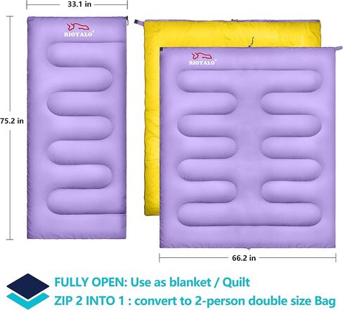RIOYALO Ultralight Camping Sleeping Bag for Adults Youth | Compact Lightweight Portable | 3 Season Warm & Cool Weather Backpacking Hiking Travel | Waterproof W. Compression Sack | Purple/Yellow-75X33 in Saudi Arabia