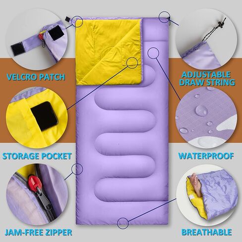 RIOYALO Ultralight Camping Sleeping Bag for Adults Youth | Compact Lightweight Portable | 3 Season Warm & Cool Weather Backpacking Hiking Travel | Waterproof W. Compression Sack | Purple/Yellow-75X33 in Saudi Arabia