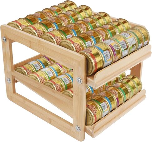 منظم طعام القطط من YeeBeny، رف تخزين طعام القطط الرطب، رف تخزين طعام القطط الرطب المعلب، حامل علب طعام القطط يحمل 48 علبة سعة 5.5 أونصة من علب القطط (طبقتين خشبيتين) in Kuwait