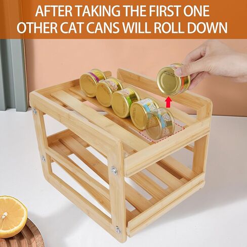 منظم طعام القطط من YeeBeny، رف تخزين طعام القطط الرطب، رف تخزين طعام القطط الرطب المعلب، حامل علب طعام القطط يحمل 48 علبة سعة 5.5 أونصة من علب القطط (طبقتين خشبيتين) in Kuwait