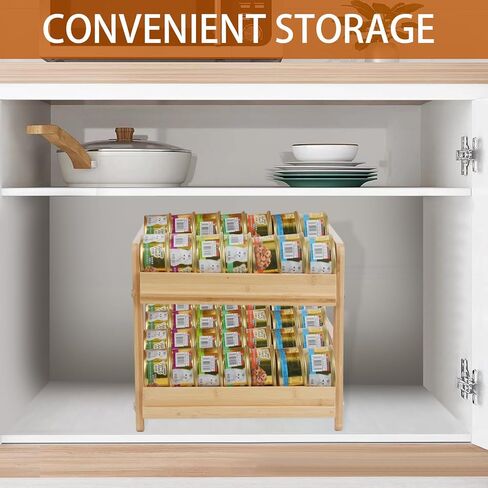 منظم طعام القطط من YeeBeny، رف تخزين طعام القطط الرطب، رف تخزين طعام القطط الرطب المعلب، حامل علب طعام القطط يحمل 48 علبة سعة 5.5 أونصة من علب القطط (طبقتين خشبيتين) in Kuwait