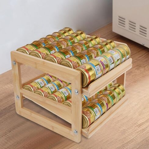 منظم طعام القطط من YeeBeny، رف تخزين طعام القطط الرطب، رف تخزين طعام القطط الرطب المعلب، حامل علب طعام القطط يحمل 48 علبة سعة 5.5 أونصة من علب القطط (طبقتين خشبيتين) in Kuwait