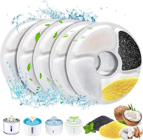 Cat Water Fountain Filters, 5 inch Pet Fountain Filters, Dog Fountain Activated Carbon Filters Replacement, Compatible with Cats and Dogs Automatic Water Dispenser (5Pcs) in Kuwait