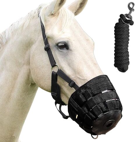 ايهوفن كمامة رعي للخيول - تحكم قابل للتعديل في الافراط في تناول الطعام وتعزيز الصحة مع حبل رصاص متضمن | جيد التهوية ومتين ومريح in Kuwait
