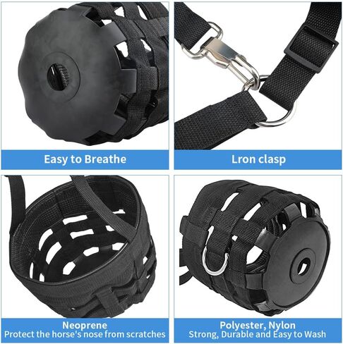 ايهوفن كمامة رعي للخيول - تحكم قابل للتعديل في الافراط في تناول الطعام وتعزيز الصحة مع حبل رصاص متضمن | جيد التهوية ومتين ومريح in Kuwait