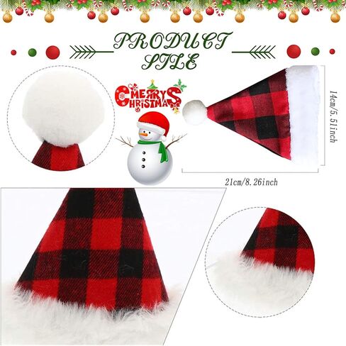 2 Pcs Christmas Pet Hat Plaid Santa Hat Xmas Classic Buffalo Plaid Pet Cat Dog Hat Plush Fabric Christmas Decoration Accessories for Small Medium Large Dogs Cats in Kuwait
