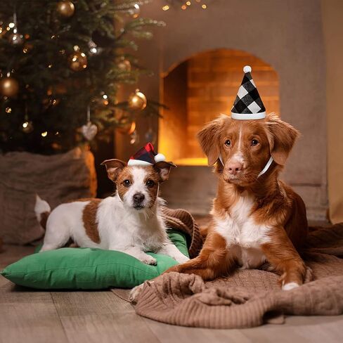 2 Pcs Christmas Pet Hat Plaid Santa Hat Xmas Classic Buffalo Plaid Pet Cat Dog Hat Plush Fabric Christmas Decoration Accessories for Small Medium Large Dogs Cats in Kuwait