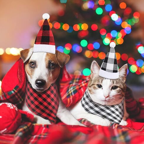 2 Pcs Christmas Pet Hat Plaid Santa Hat Xmas Classic Buffalo Plaid Pet Cat Dog Hat Plush Fabric Christmas Decoration Accessories for Small Medium Large Dogs Cats in Kuwait
