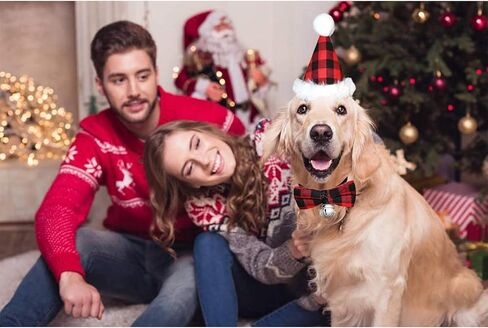 2 Pcs Christmas Pet Hat Plaid Santa Hat Xmas Classic Buffalo Plaid Pet Cat Dog Hat Plush Fabric Christmas Decoration Accessories for Small Medium Large Dogs Cats in Kuwait