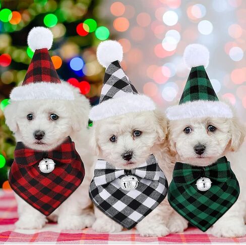 2 Pcs Christmas Pet Hat Plaid Santa Hat Xmas Classic Buffalo Plaid Pet Cat Dog Hat Plush Fabric Christmas Decoration Accessories for Small Medium Large Dogs Cats in Kuwait