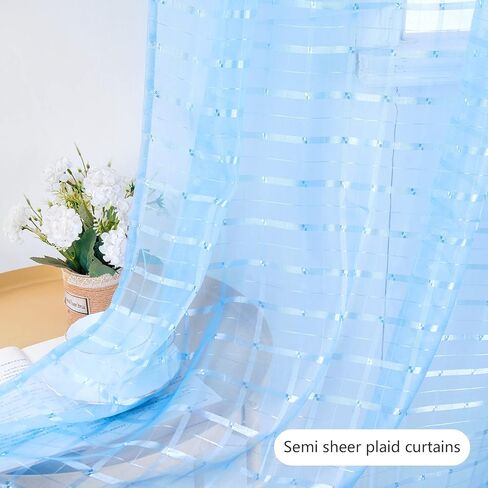 مجموعة توني ستائر شفافة بيضاء مقاس 84 بوصة طويلة شفافة لغرفة الفتيات وغرفة الأطفال ستارة فوال شفافة مكونة من لوحتين لغرفة النوم وجيب نافذة ستائر (52 × 84 بوصة، أبيض مربع، لوحتان) in Kuwait