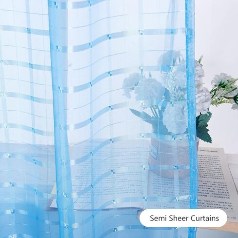 مجموعة توني ستائر شفافة بيضاء مقاس 84 بوصة طويلة شفافة لغرفة الفتيات وغرفة الأطفال ستارة فوال شفافة مكونة من لوحتين لغرفة النوم وجيب نافذة ستائر (52 × 84 بوصة، أبيض مربع، لوحتان) in Kuwait